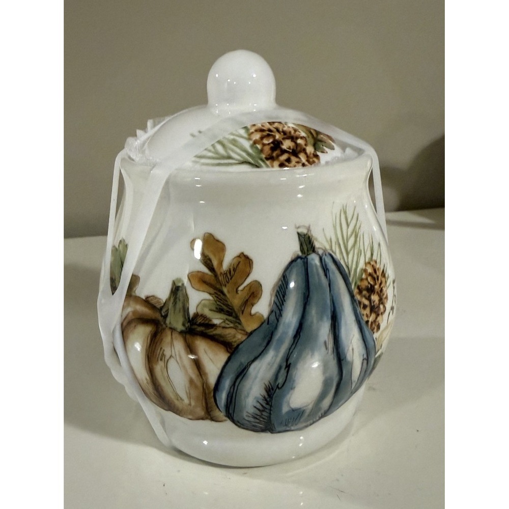 Maxcera COVERED SUGAR BOWL Thanksgiving PUMPKINS ceramic 5''tall